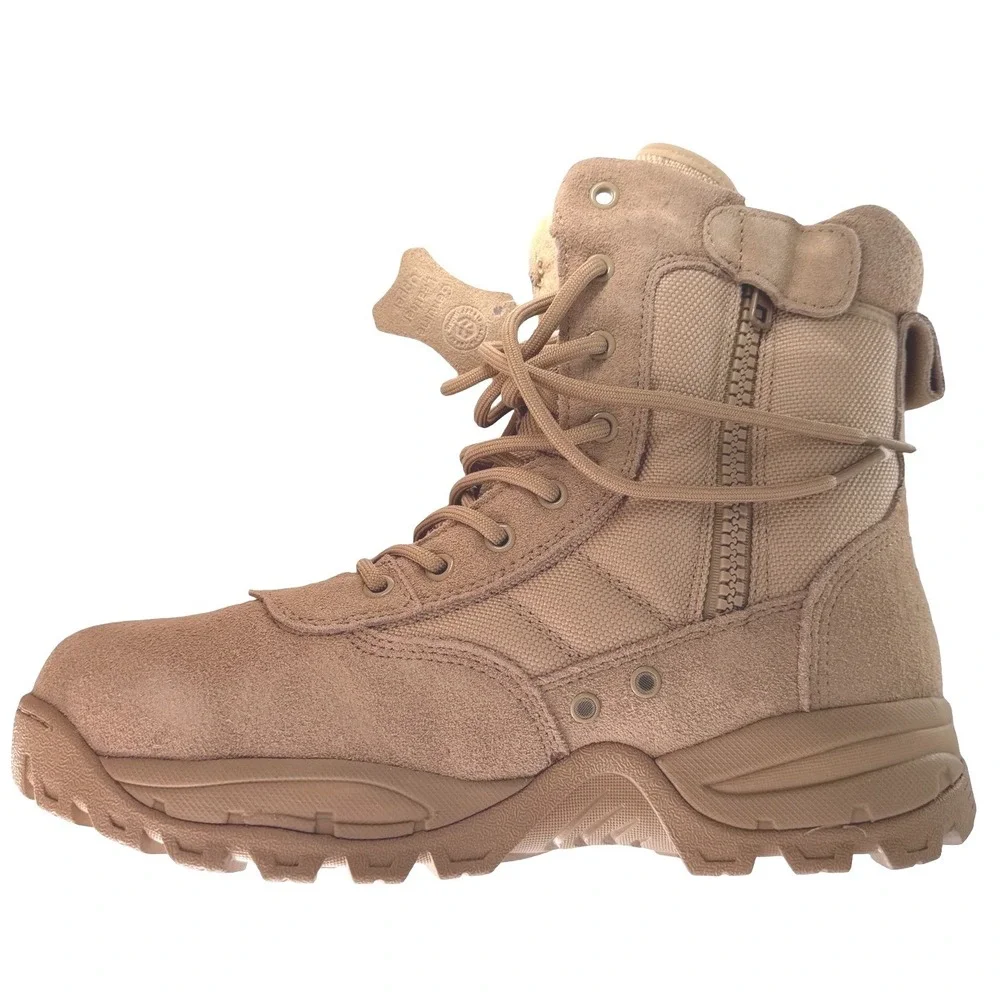 Jacata Mens Tactical Military Work Boots Sand Leather Side Zip Size 10